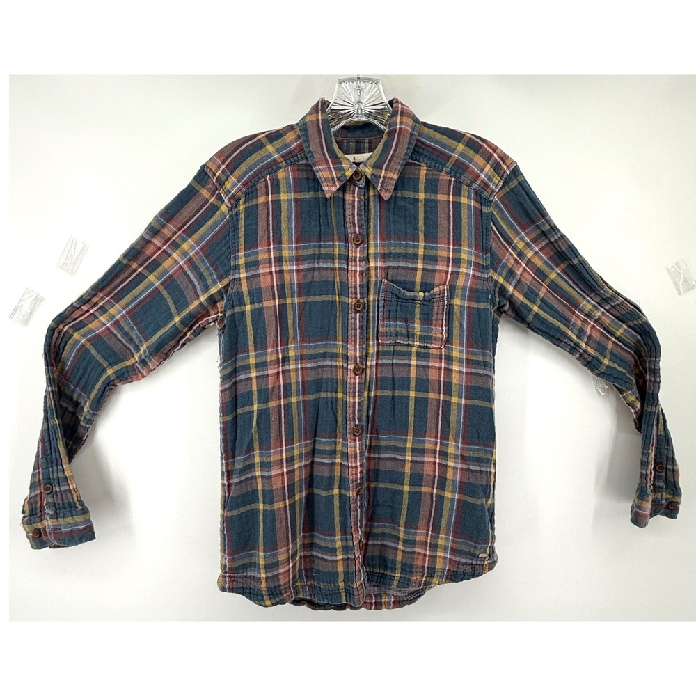 Ruehl No 925 Mens Plaid Flannel Button Down Shirt Blue Yellow Red Size M Rugged